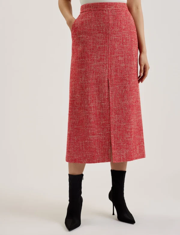 Sumis Tailored Boucle Midi Skirt With Front Slit