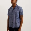 Terroni Short Sleeve Floral Chambray Cotton Shirt