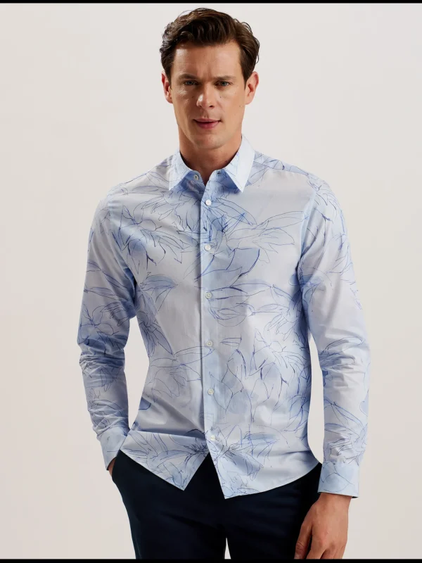 Walesby Sketched Floral Print Cotton Shirt